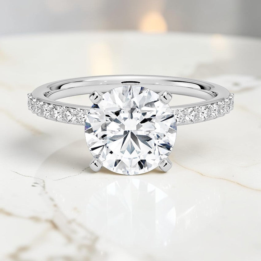 Petite Shared Prong Half Coverage Diamond Ring in 14K White Gold