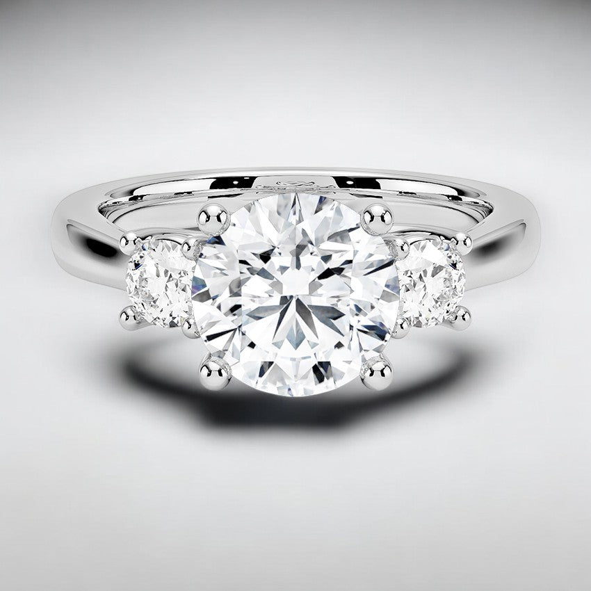 Petite Three Stone Trellis Lab Grown Diamond Engagement Ring