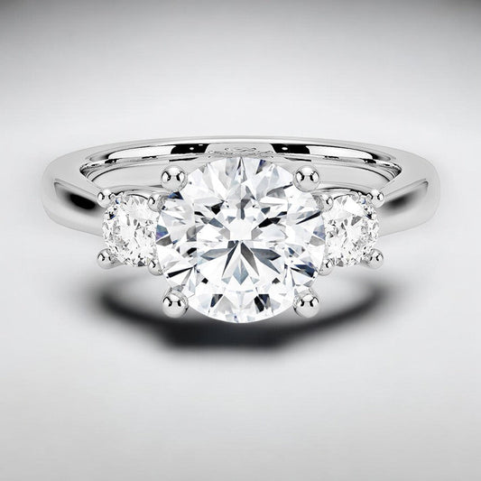Petite Three Stone Trellis Lab Grown Diamond Engagement Ring