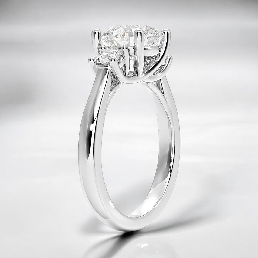 Petite Three Stone Trellis Lab Grown Diamond Engagement Ring