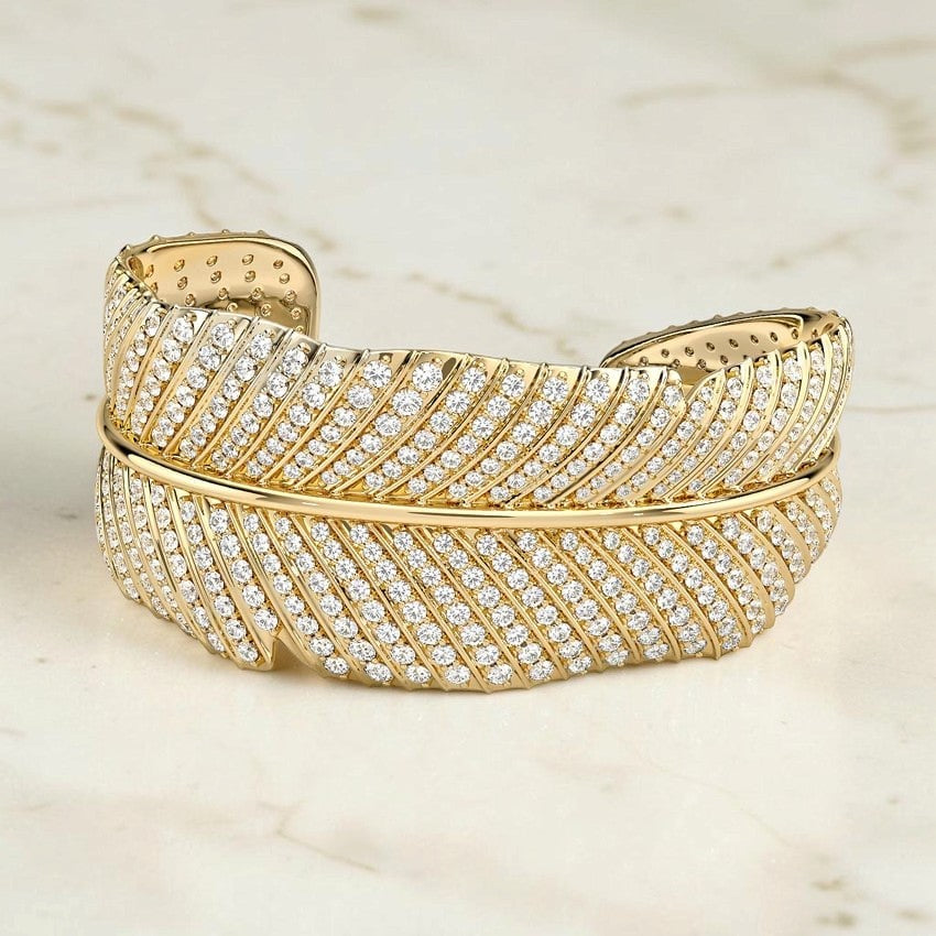 Gombe Pavé Leaf Lab Diamond Cuff Bracelet