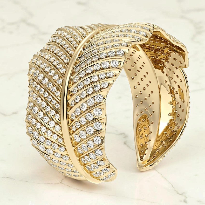 Gombe Pavé Leaf Lab Diamond Cuff Bracelet