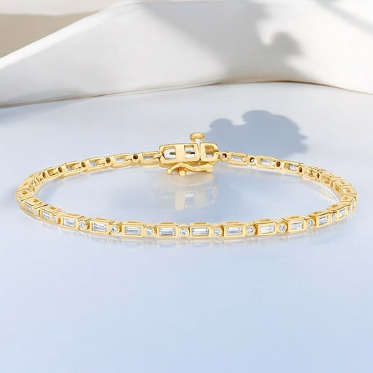 Yellow Baguette and Round Lab Diamond Tennis Bracelet