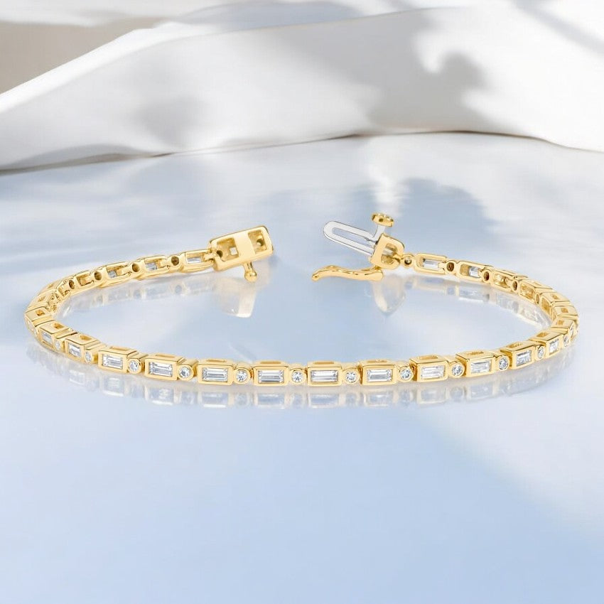 Yellow Baguette and Round Lab Diamond Tennis Bracelet