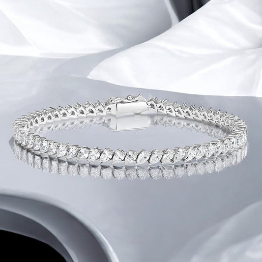 White Angled Pear Lab Diamond Tennis Bracelet