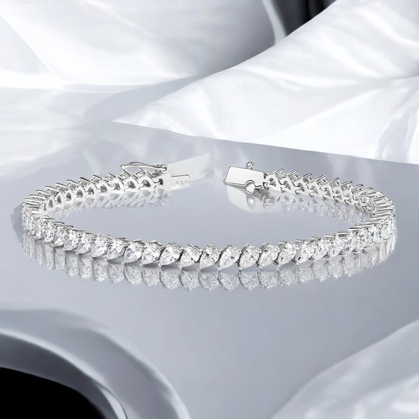 White Angled Pear Lab Diamond Tennis Bracelet