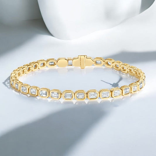 Yellow Emerald-Cut Lab Diamond Bezel Tennis Bracelet