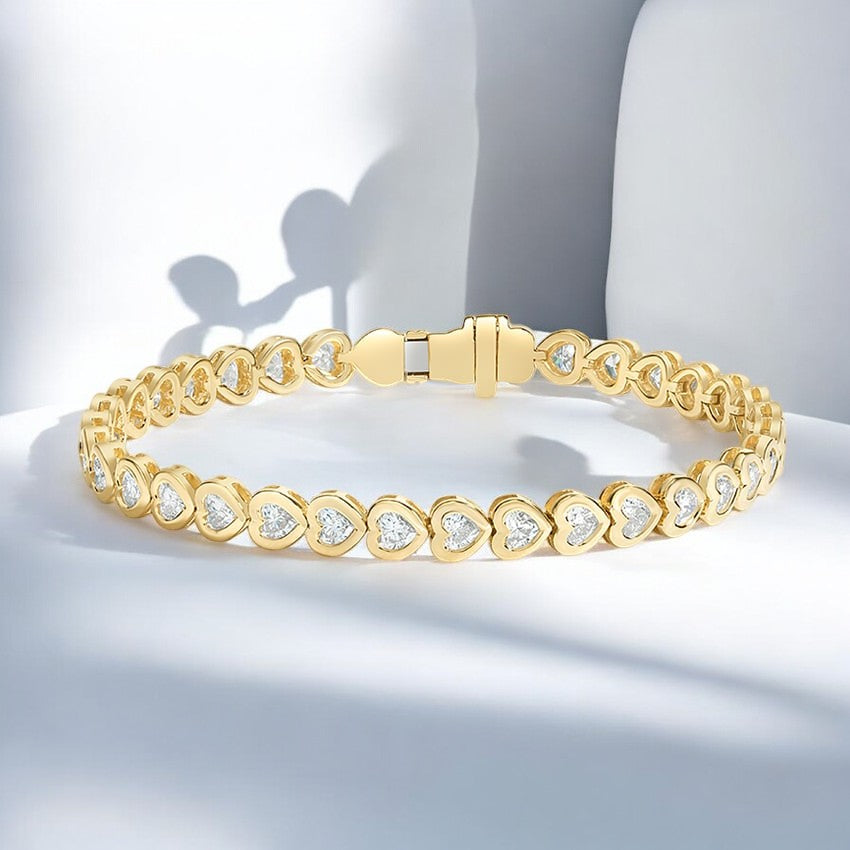 Yellow Heart Shaped Lab Diamond Bezel Tennis Bracelet
