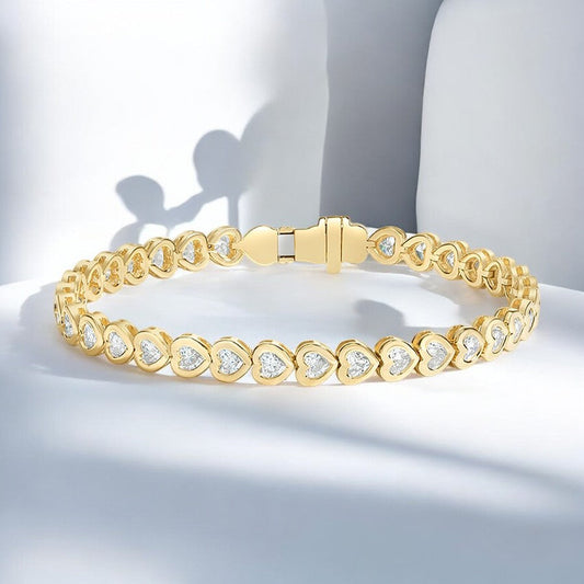 Yellow Heart Shaped Lab Diamond Bezel Tennis Bracelet