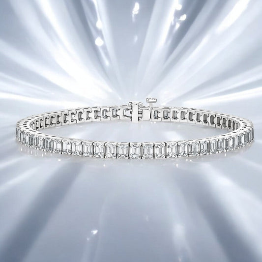 White Emerald Cut Lab Diamond Tennis Bracelet