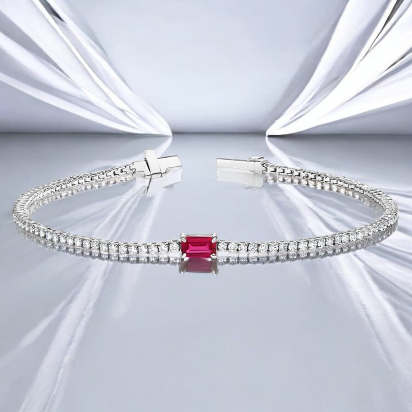 White Beatrice Lab Ruby and Lab Diamond Tennis Bracelet