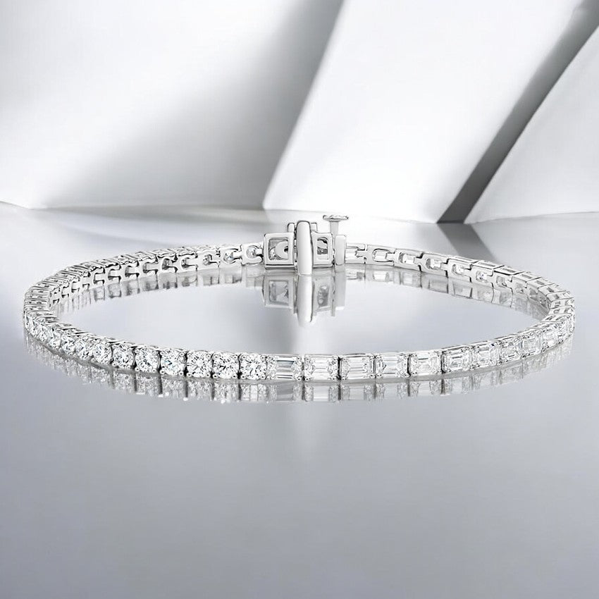 White Elise Round and Emerald Cut Lab Diamond Tennis Bracelet