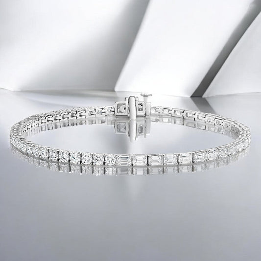 White Elise Round and Emerald Cut Lab Diamond Tennis Bracelet