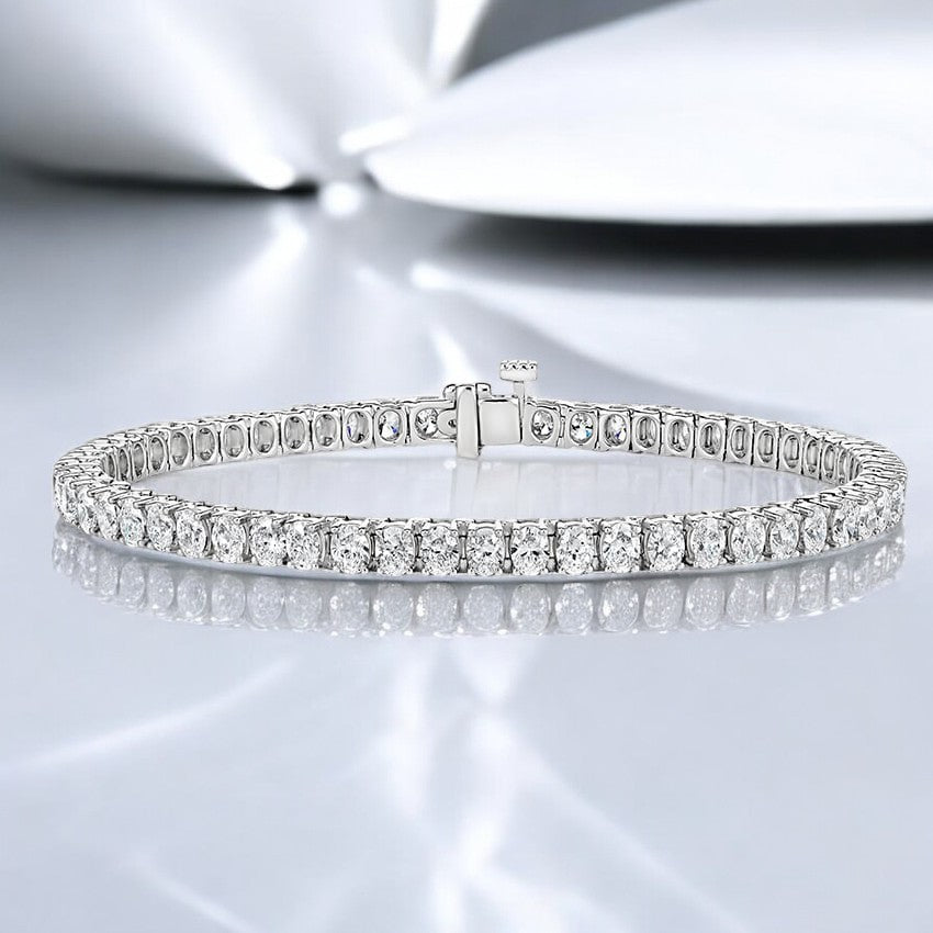 White Oval Lab Diamond Tennis Bracelet