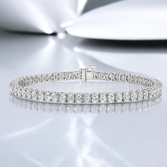 White Oval Lab Diamond Tennis Bracelet