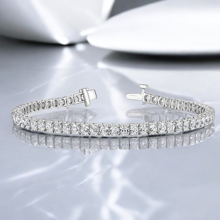 White Oval Lab Diamond Tennis Bracelet