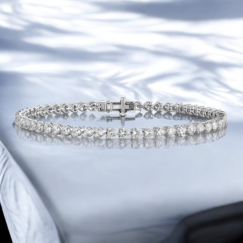 White Heart Shaped Lab Diamond Tennis Bracelet