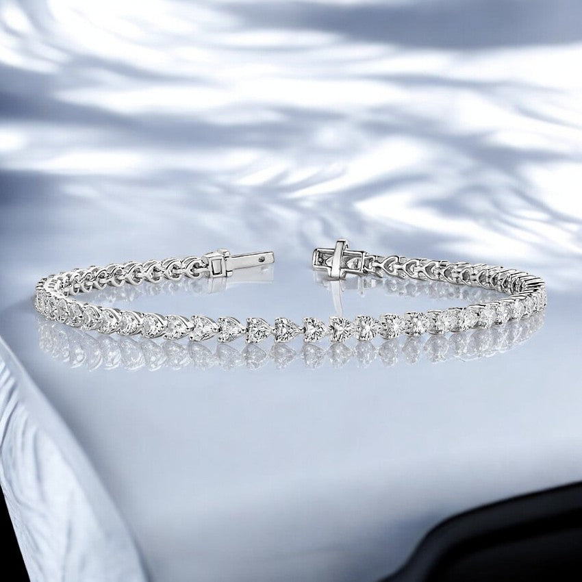 White Heart Shaped Lab Diamond Tennis Bracelet