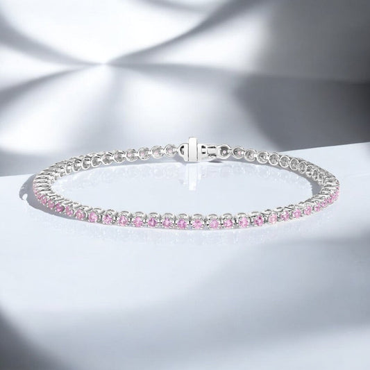 White Pink Sapphire Tennis Bracelet