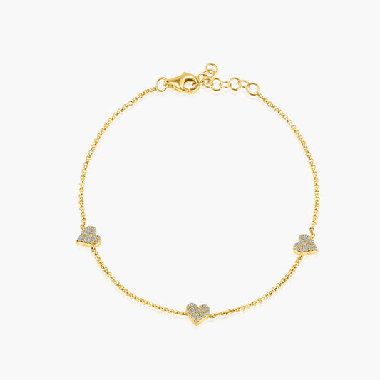 14K Yellow Gold Dainty Tri Heart Bracelet-B605599