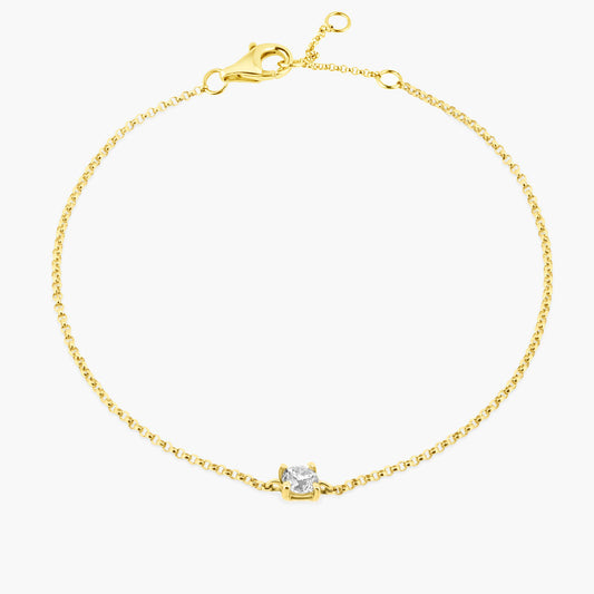 14K Yellow Gold Dainty Round Diamond Bracelet-BRD