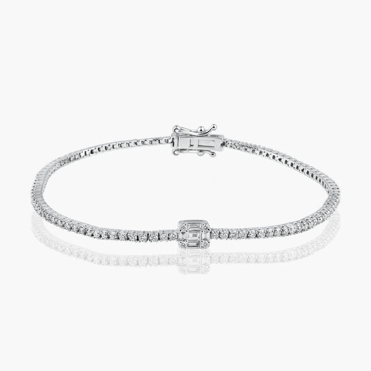 14K White Gold Center Baguette Tennis Bracelet-BT4-1.3B-2AMC