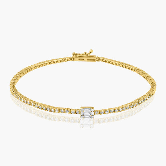 14K Yellow Gold Center Baguette Tennis Bracelet-BT4-1.3B-2MC