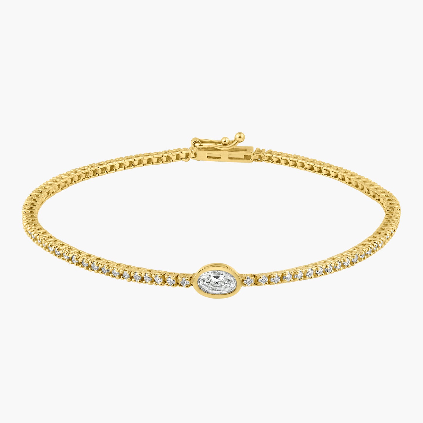 14K Yellow Gold Center Oval Bezel Tennis Bracelet-BT4-1.3BOV30SE