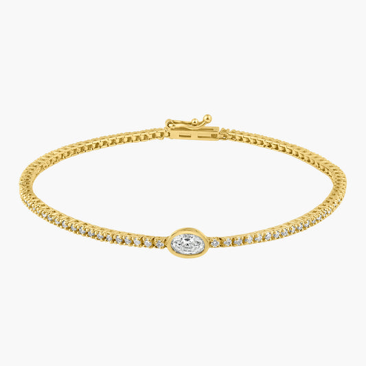 14K Yellow Gold Center Oval Bezel Tennis Bracelet-BT4-1.3BOV30SE