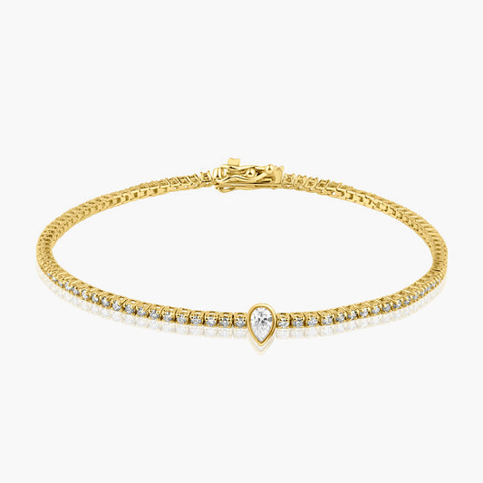 14K Yellow Gold Center Pear Bezel Tennis Bracelet-BT4-1.3BPSB30SE