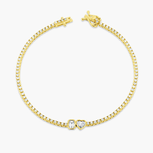 14K Yellow Gold Center Duo Bezel Tennis Bracelet-BT4-1.3EMHSSE