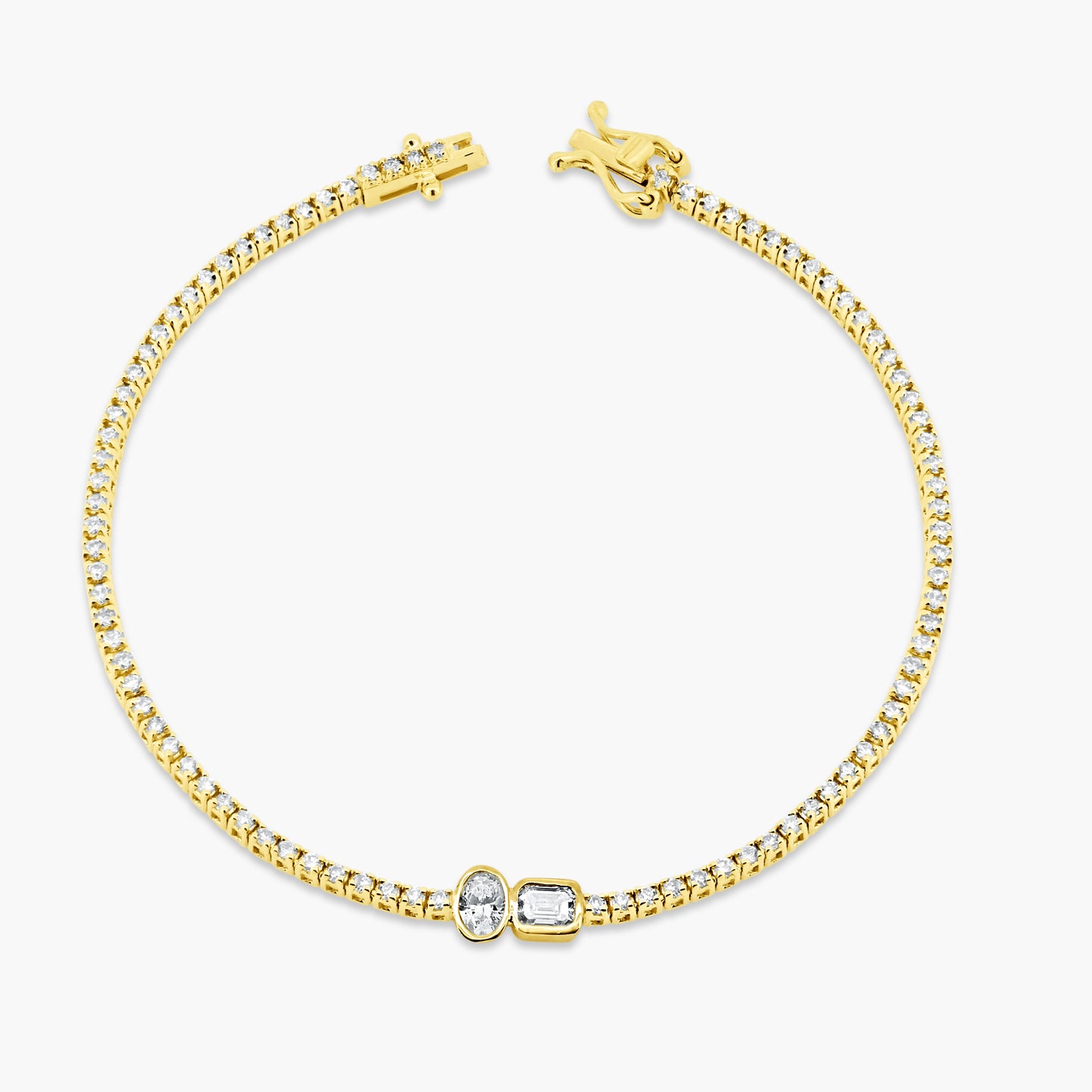 14K Yellow Gold Center Duo Bezel Tennis Bracelet-BT4-1.3EMOVSE