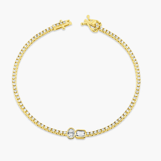 14K Yellow Gold Center Duo Bezel Tennis Bracelet-BT4-1.3EMOVSE