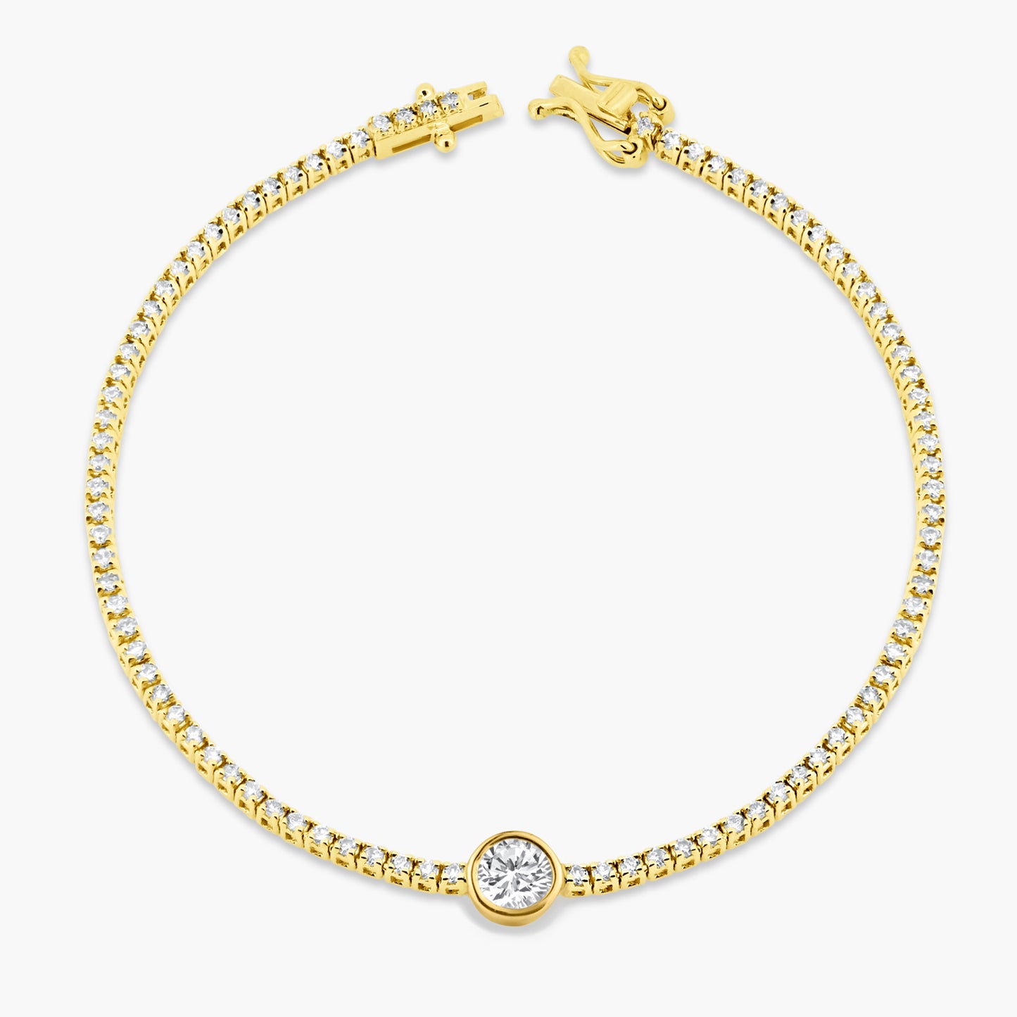 14K Yellow Gold Center Round Bezel Tennis Bracelet-BT4-1.7BRDBMC