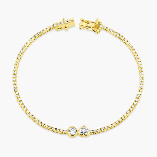 14K Yellow Gold Center Duo Bezel Tennis Bracelet-BT4-1.3HSRDSE