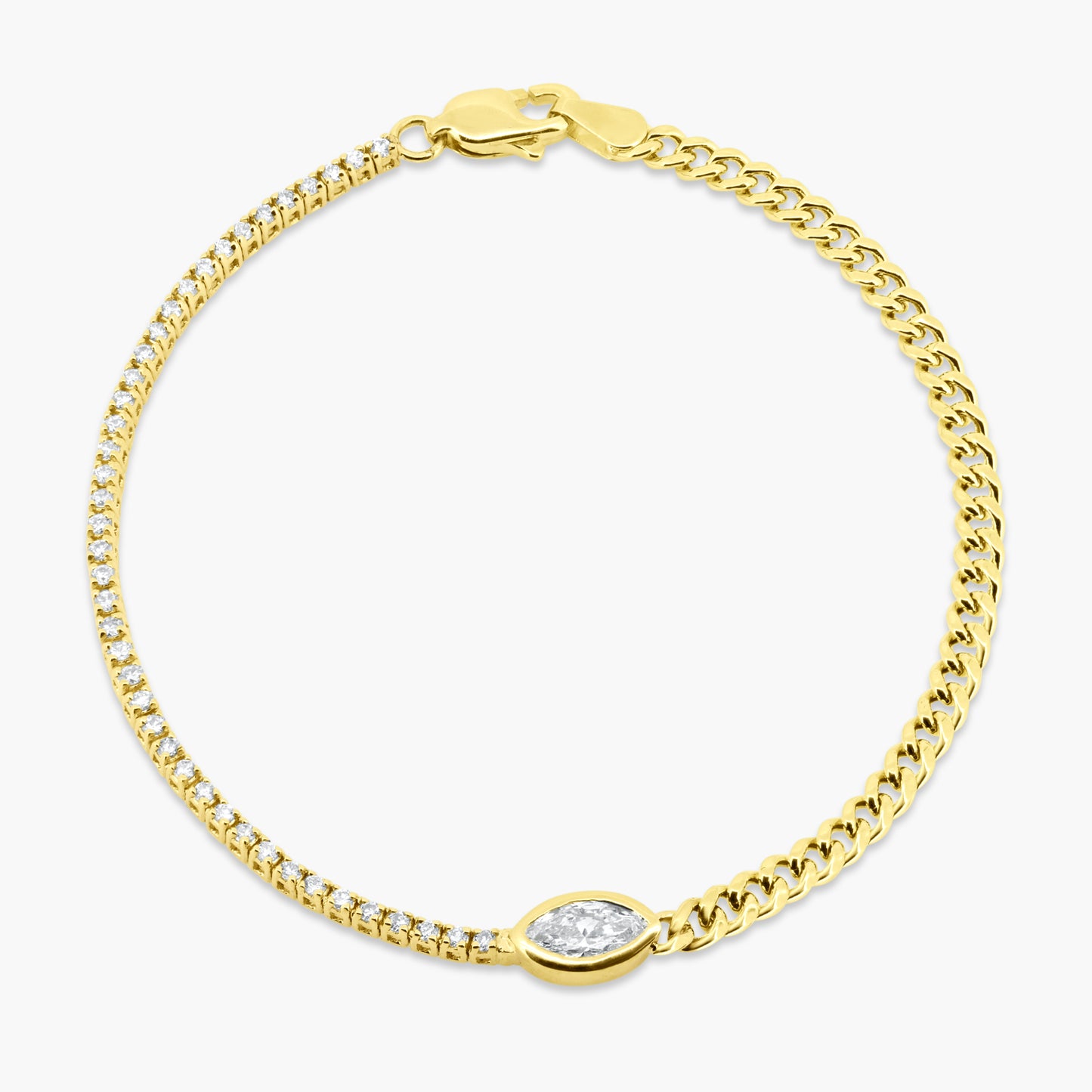 14K Yellow Gold Center Marquise Bezel Bracelet - BT4-1.3MQSE