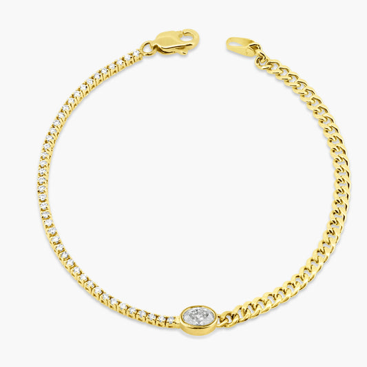 14K Yellow Gold Center Oval Bezel Bracelet-BT4-1.3OVSE