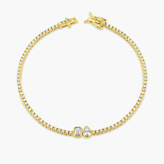 14K Yellow Gold Center Duo Bezel Tennis Bracelet-BT4-1.3PSEMSE