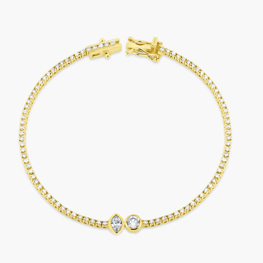 14K Yellow Gold Center Duo Bezel Tennis Bracelet-BT4-1.3RDMQSE