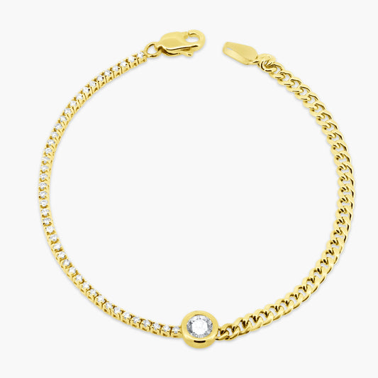 14K Yellow Gold Center Round Bezel Bracelet-BT4-1.3RDSE