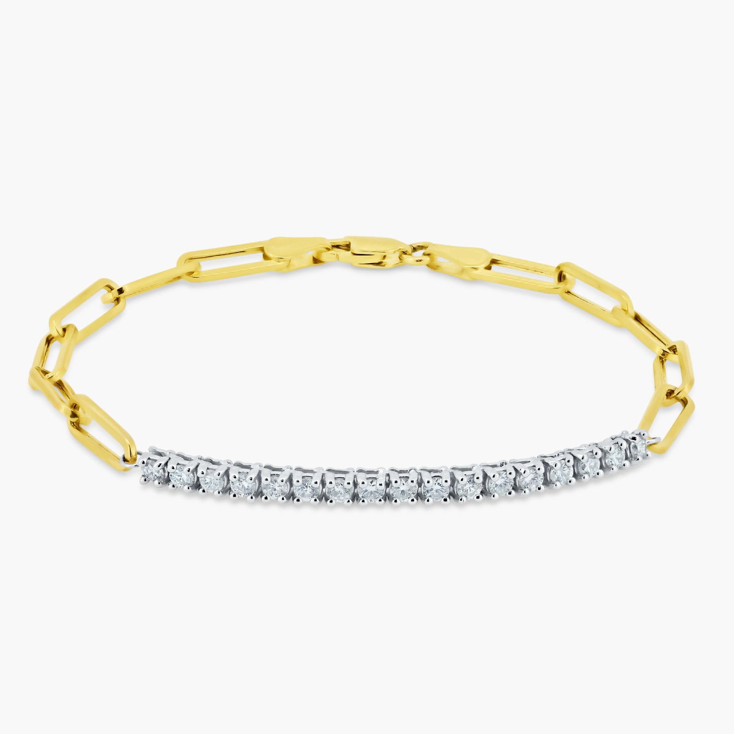 14K Two Tone Diamond Bar Paper Clip Bracelet - BT4-2.1B1MC