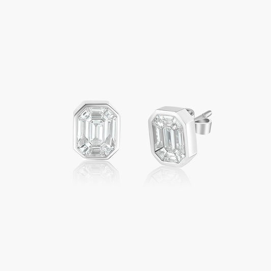 18K Yellow Gold Baguette Bezel Stud Earrings-E-K25393/94VV