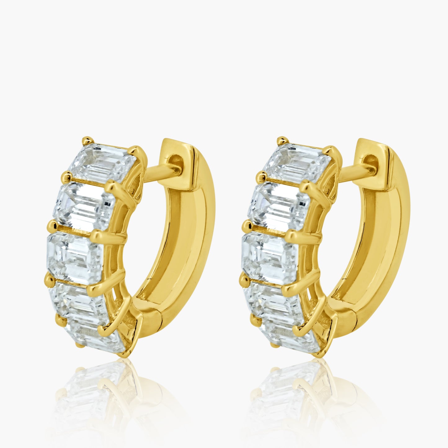 14K Yellow Gold Emerald Cut Diamond Huggies - E00002