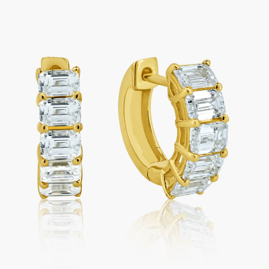 14K Yellow Gold Emerald Cut Diamond Huggies - E00002