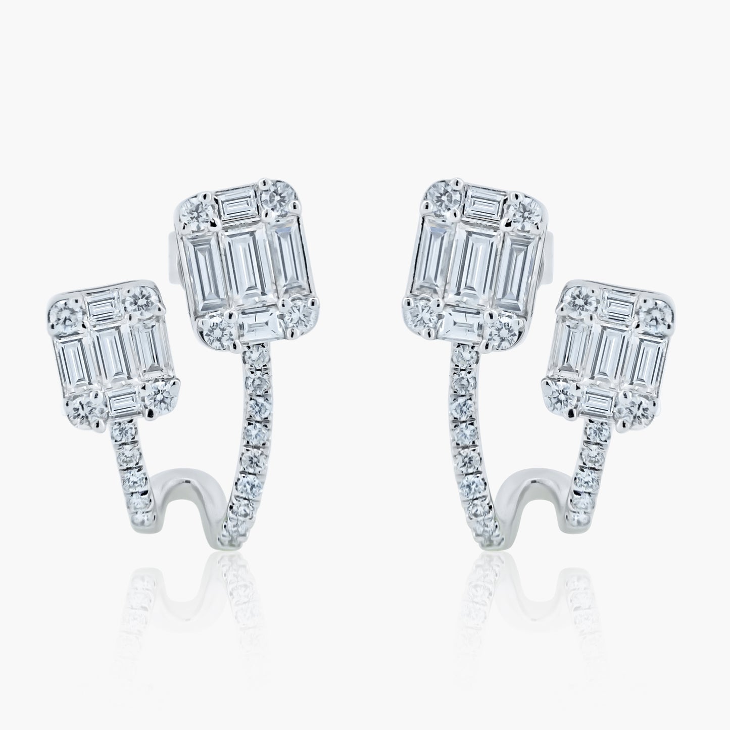 14K White Gold Baguette Earrings-E00005