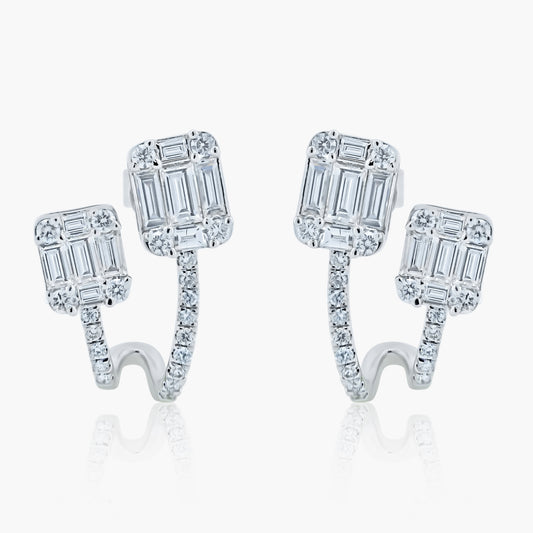 14K White Gold Baguette Earrings-E00005