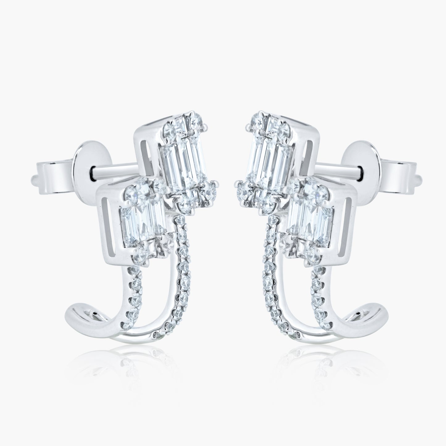 14K White Gold Baguette Earrings-E00005