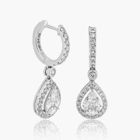 14K White Gold Illusion Dangle Earrings-E00008