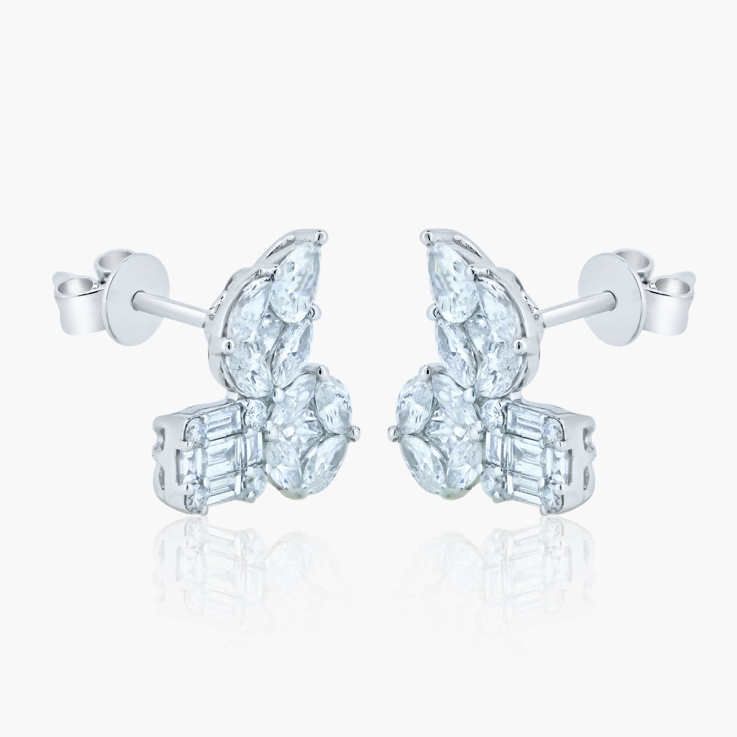 14K White Gold Illusion Stud Earrings-E00010