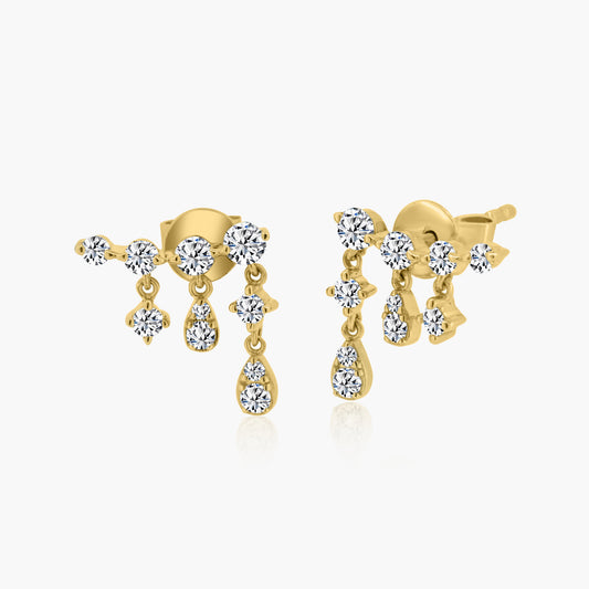 14K Yellow Gold Ear Climber Dangle Earrings-E00015